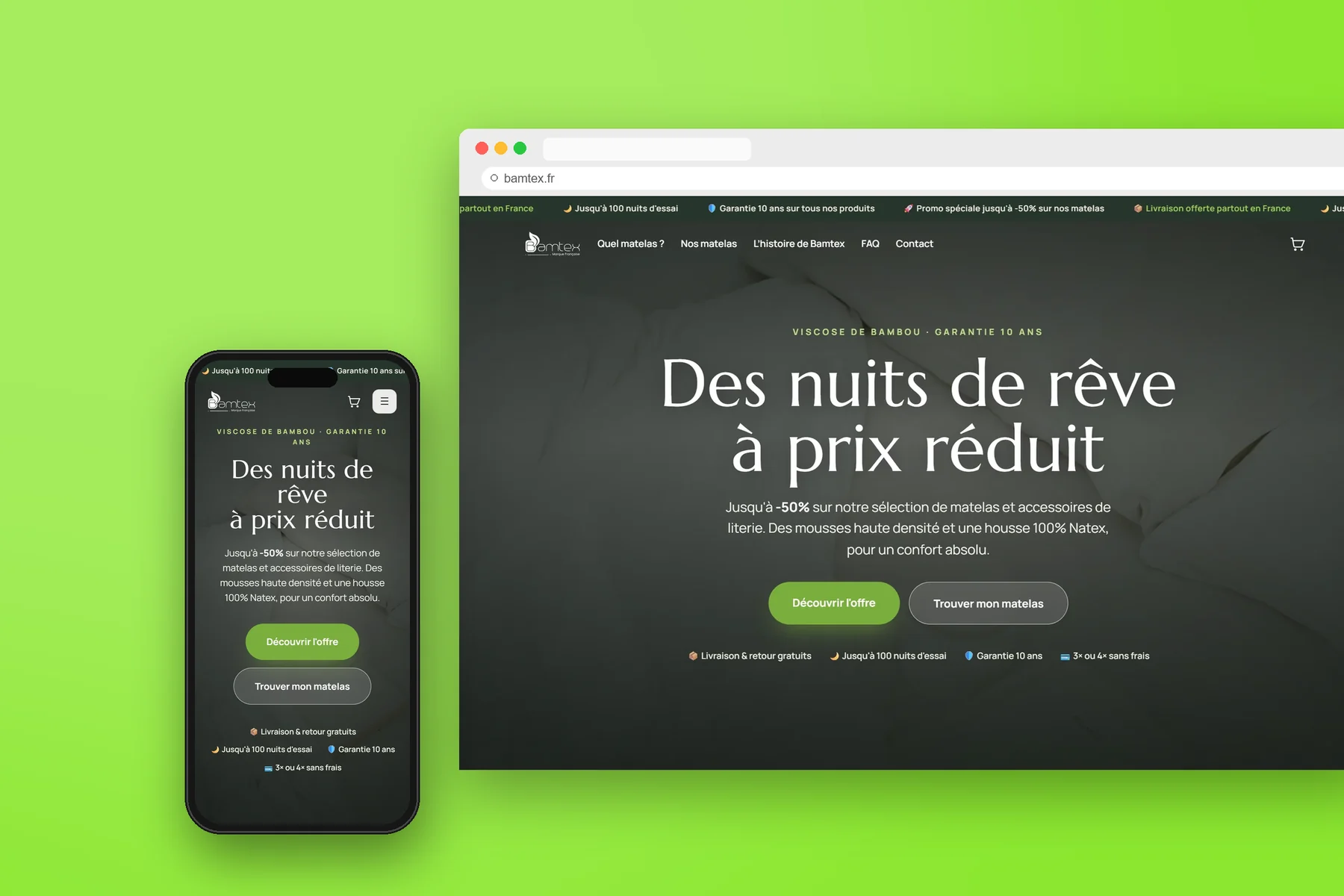 Bamtex — mockup du site sur ordinateur et mobile