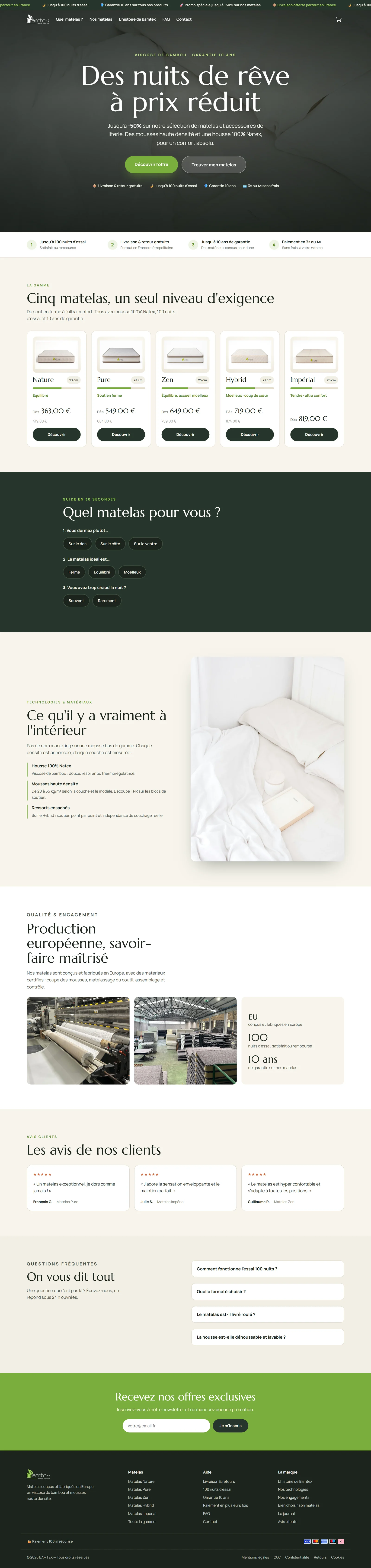 Page d'accueil complète du site Bamtex, version ordinateur